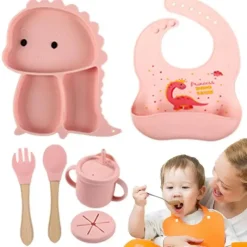 Dino Tablewear Set™ - Sæt med 7 dele - Spisesæt til børn i silikone Online