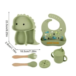 Dino Tablewear Set™ - Sæt med 7 dele - Spisesæt til børn i silikone Online
