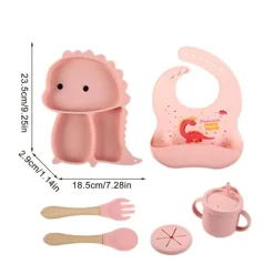 Dino Tablewear Set™ - Sæt med 7 dele - Spisesæt til børn i silikone Online