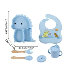 Dino Tablewear Set™ - Sæt med 7 dele - Spisesæt til børn i silikone Online