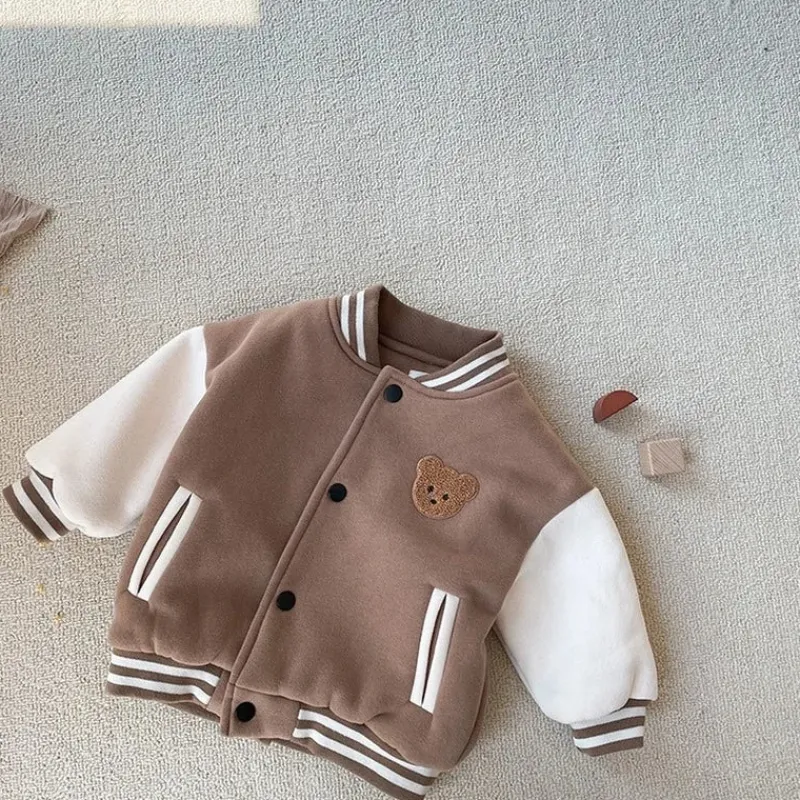 Peuter Fluweelrib Baseball Winterjas Mini Fashion™ - Fløjlsrib Baseball Vinterjakke til Småbørn Brun Clearance