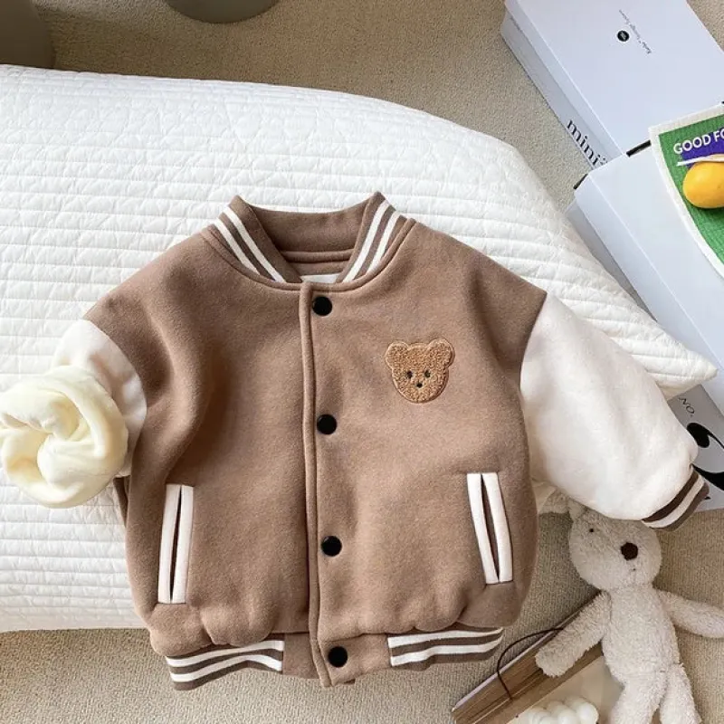 Peuter Fluweelrib Baseball Winterjas Mini Fashion™ - Fløjlsrib Baseball Vinterjakke til Småbørn Brun Clearance
