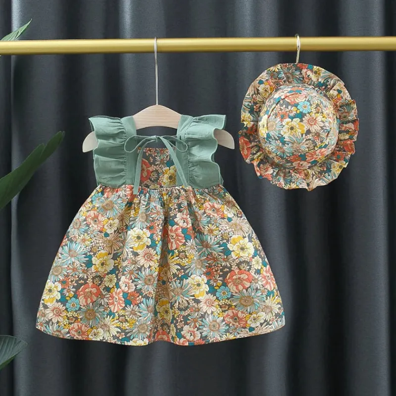 Mini Fashion™ - Sødt Blomsterdesign - Pigekjole med hat Outlet
