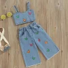 Mini Fashion™ - Smukt broderi - Denim sommersæt Outlet