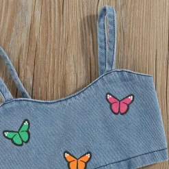 Mini Fashion™ - Smukt broderi - Denim sommersæt Outlet