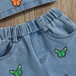 Mini Fashion™ - Smukt broderi - Denim sommersæt Outlet