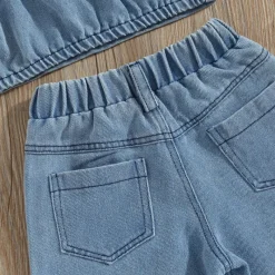Mini Fashion™ - Smukt broderi - Denim sommersæt Outlet