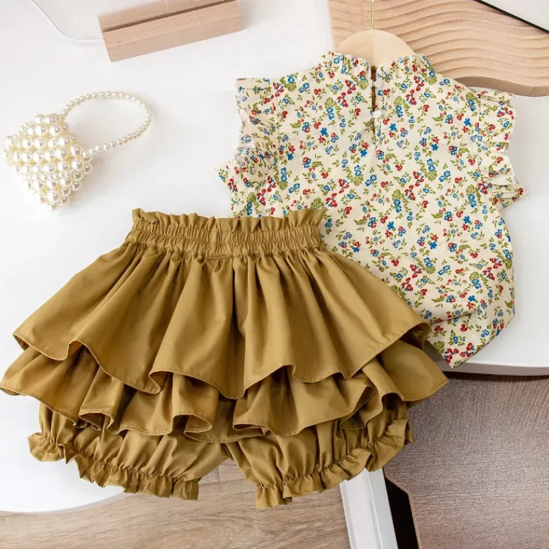 Mini Fashion™ - Sommerblomster - Top og Nederdel sæt med Blomsterprint Clearance