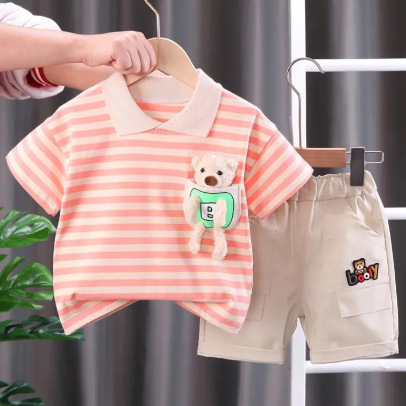 Mini Fashion™ - Stribet Sommersæt - Tøjsæt til Børn i Bomuld Clearance