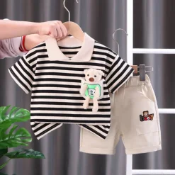 Mini Fashion™ - Stribet Sommersæt - Tøjsæt til Børn i Bomuld Clearance