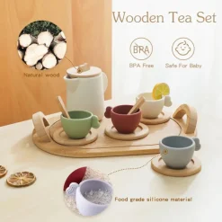 Woods™ - Træ og silikone - Legetøjs te-sæt Outlet