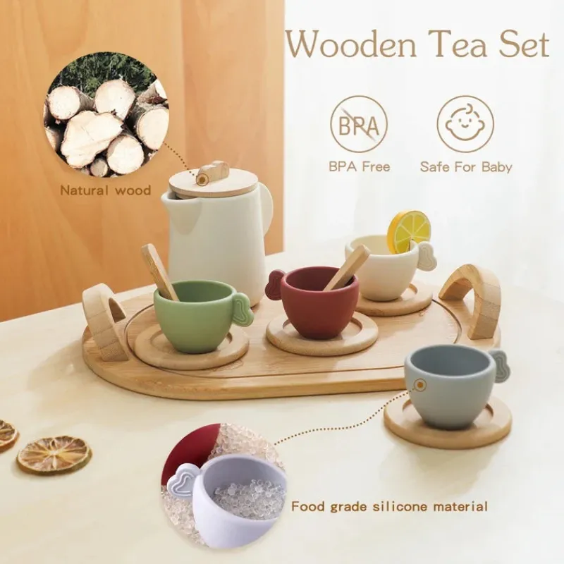Woods™ - Træ og silikone - Legetøjs te-sæt Outlet